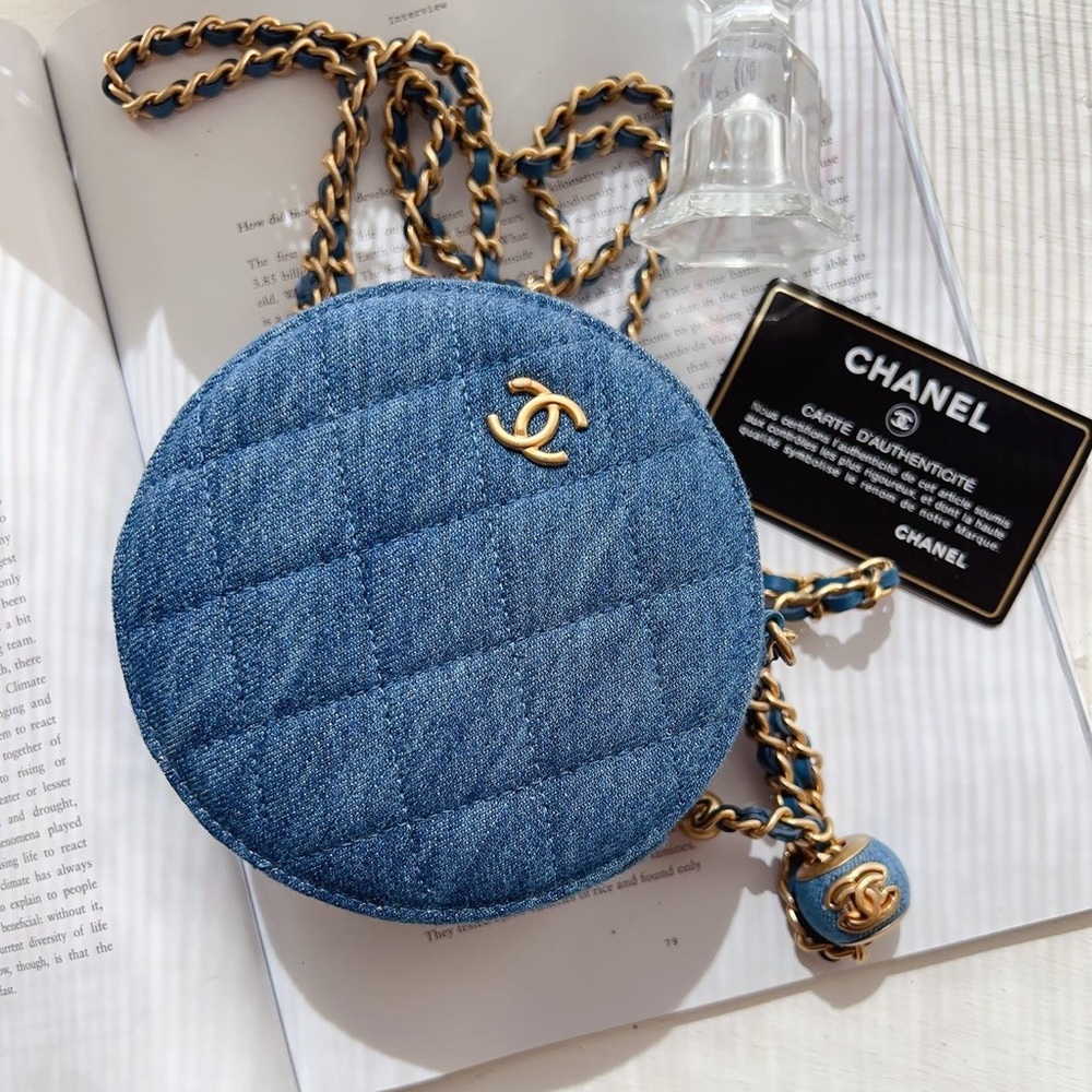 Chanel Denim Quilted Pearl Crush Round Clutch - Picture 1 of 7